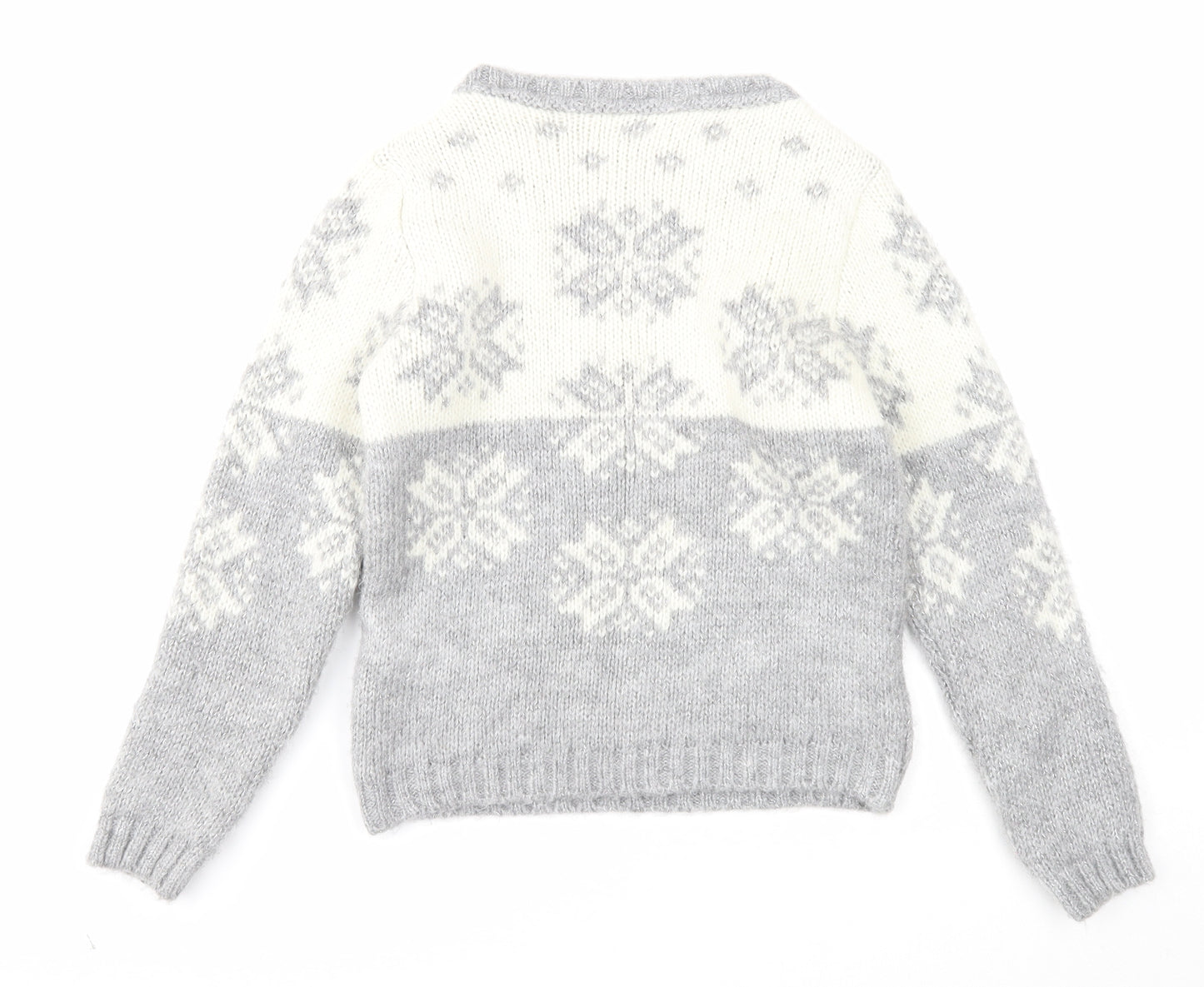 Marks and Spencer Girls Multicoloured Round Neck Fair Isle Acrylic Pullover Jumper Size 9-10 Years Pullover