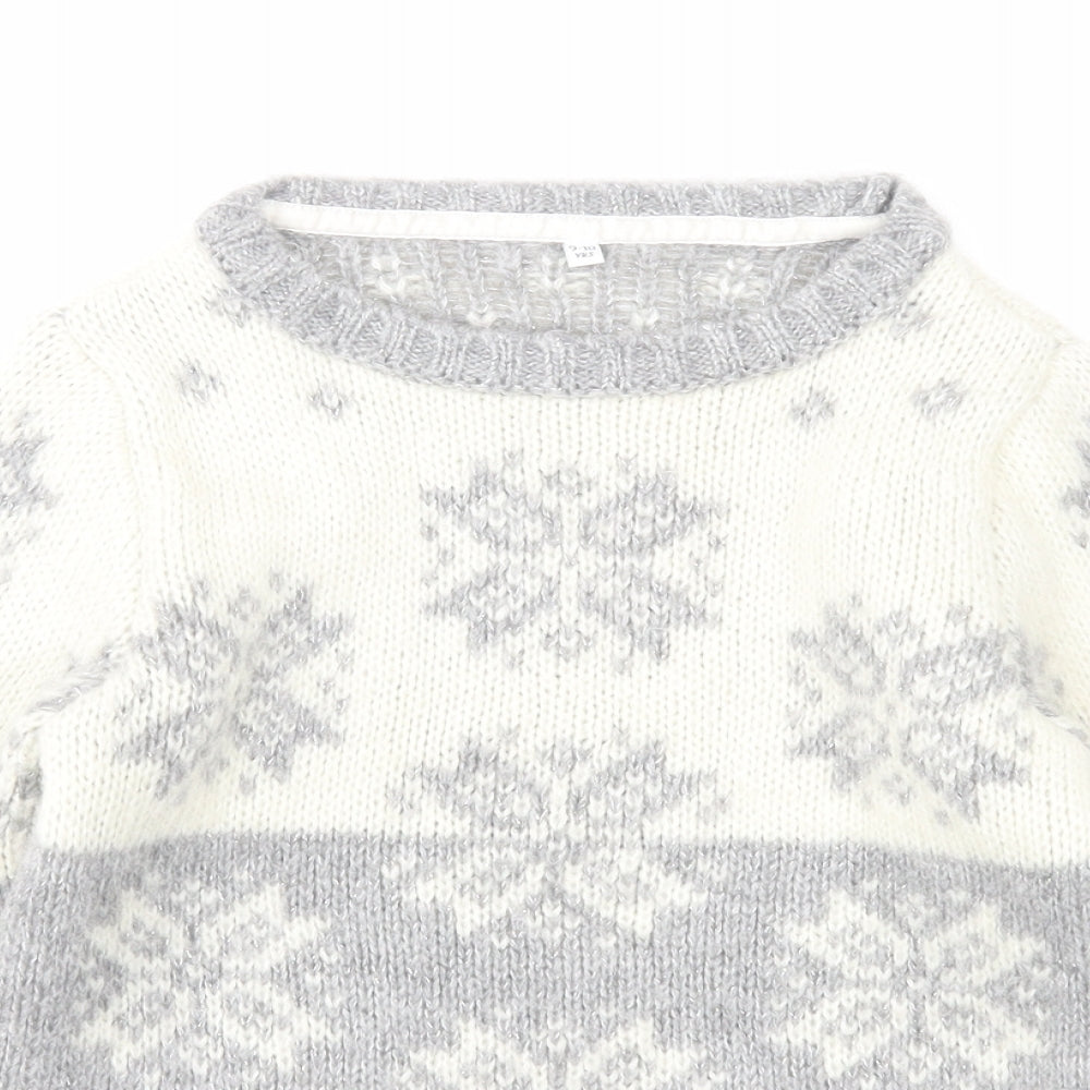 Marks and Spencer Girls Multicoloured Round Neck Fair Isle Acrylic Pullover Jumper Size 9-10 Years Pullover
