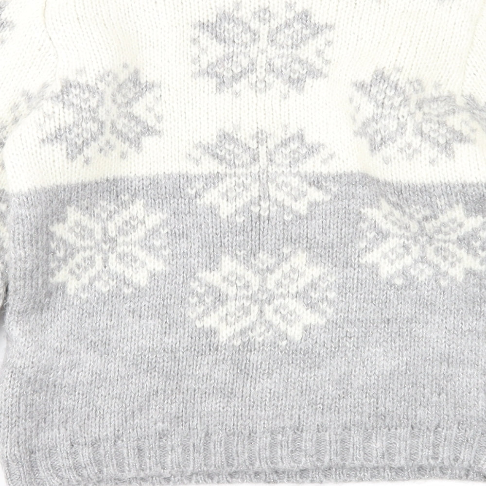Marks and Spencer Girls Multicoloured Round Neck Fair Isle Acrylic Pullover Jumper Size 9-10 Years Pullover