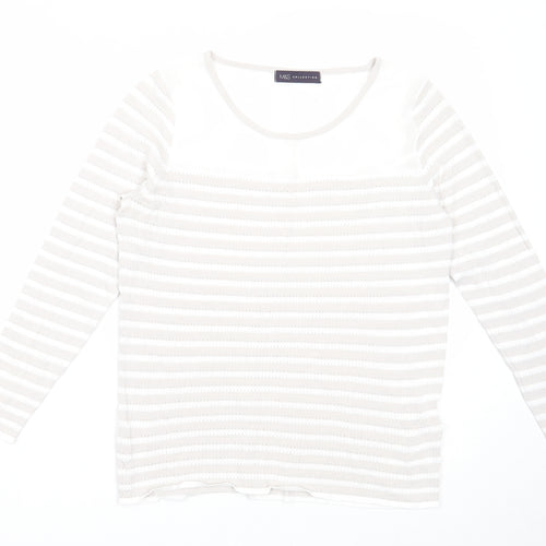 Marks and Spencer Womens Grey Round Neck Striped Viscose Pullover Jumper Size 10