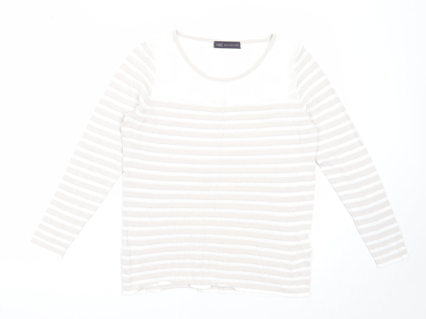 Marks and Spencer Womens Grey Round Neck Striped Viscose Pullover Jumper Size 10