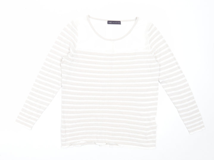 Marks and Spencer Womens Grey Round Neck Striped Viscose Pullover Jumper Size 10