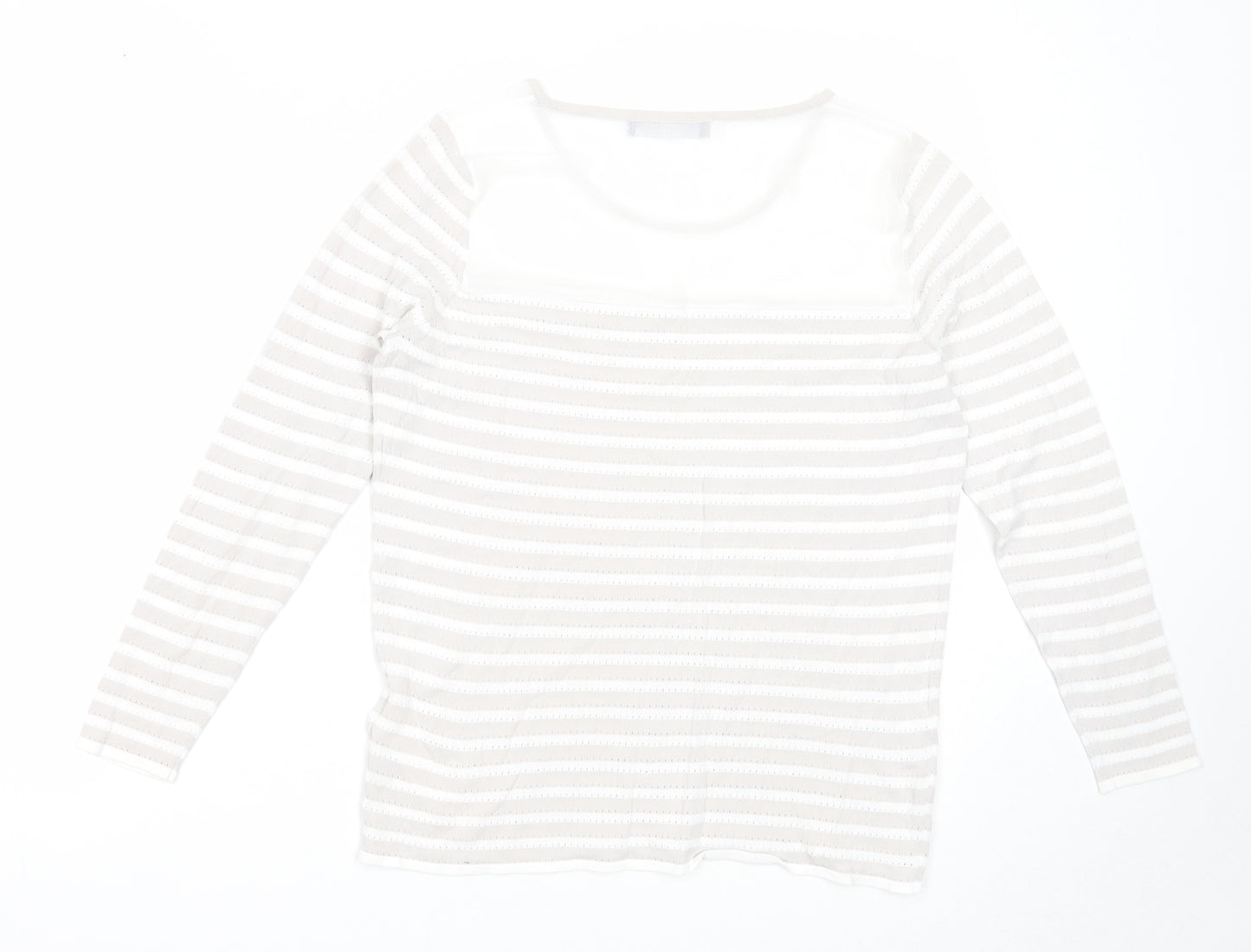 Marks and Spencer Womens Grey Round Neck Striped Viscose Pullover Jumper Size 10