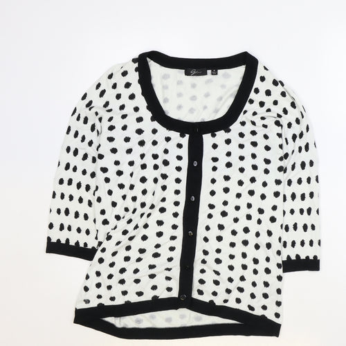 Preworn Womens White Round Neck Polka Dot Rayon Cardigan Jumper Size M