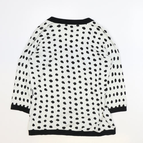 Preworn Womens White Round Neck Polka Dot Rayon Cardigan Jumper Size M
