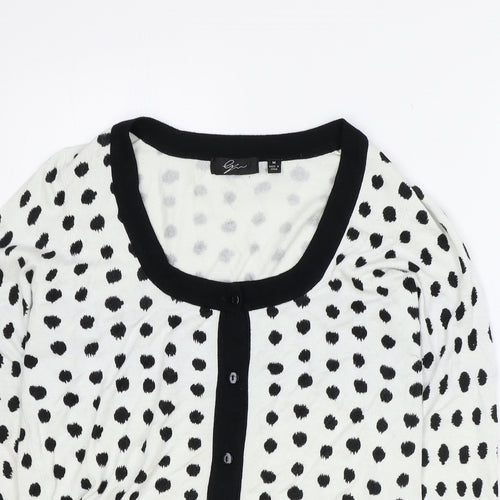 Preworn Womens White Round Neck Polka Dot Rayon Cardigan Jumper Size M