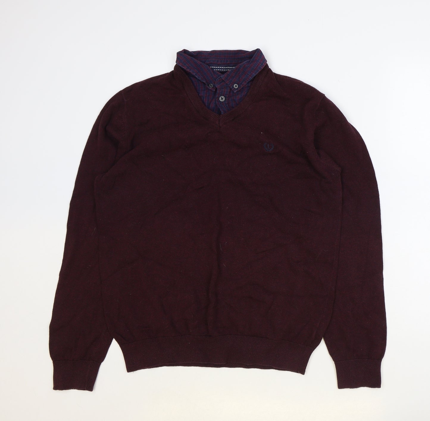 Lincoln Mens Red Collared Cotton Pullover Jumper Size M Long Sleeve