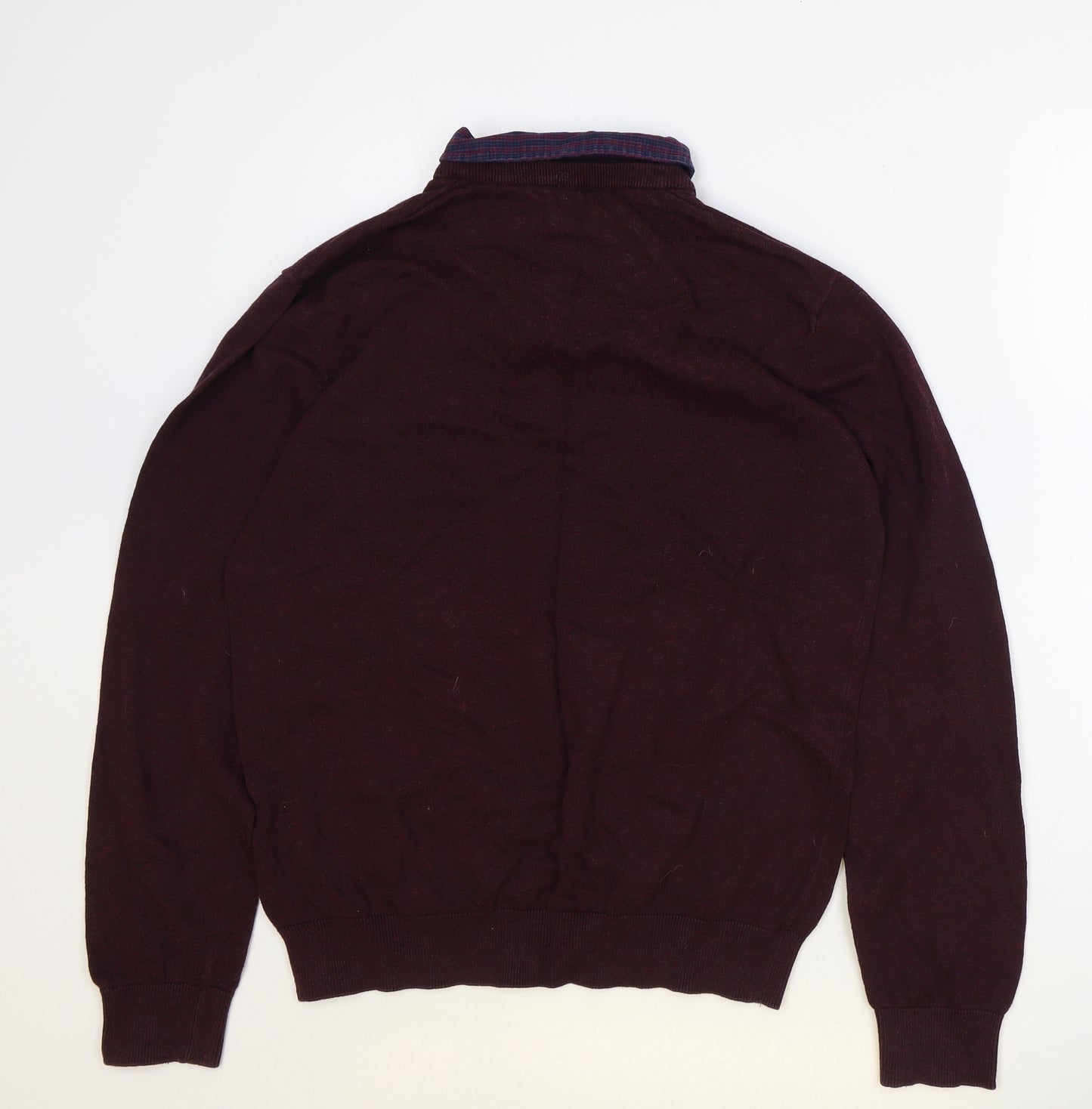 Lincoln Mens Red Collared Cotton Pullover Jumper Size M Long Sleeve