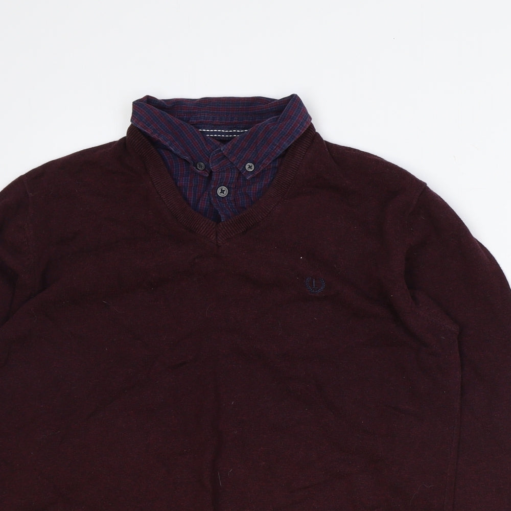 Lincoln Mens Red Collared Cotton Pullover Jumper Size M Long Sleeve