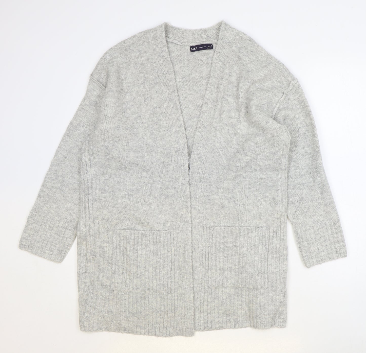 Marks and Spencer Womens Grey V-Neck Acrylic Cardigan Jumper Size M