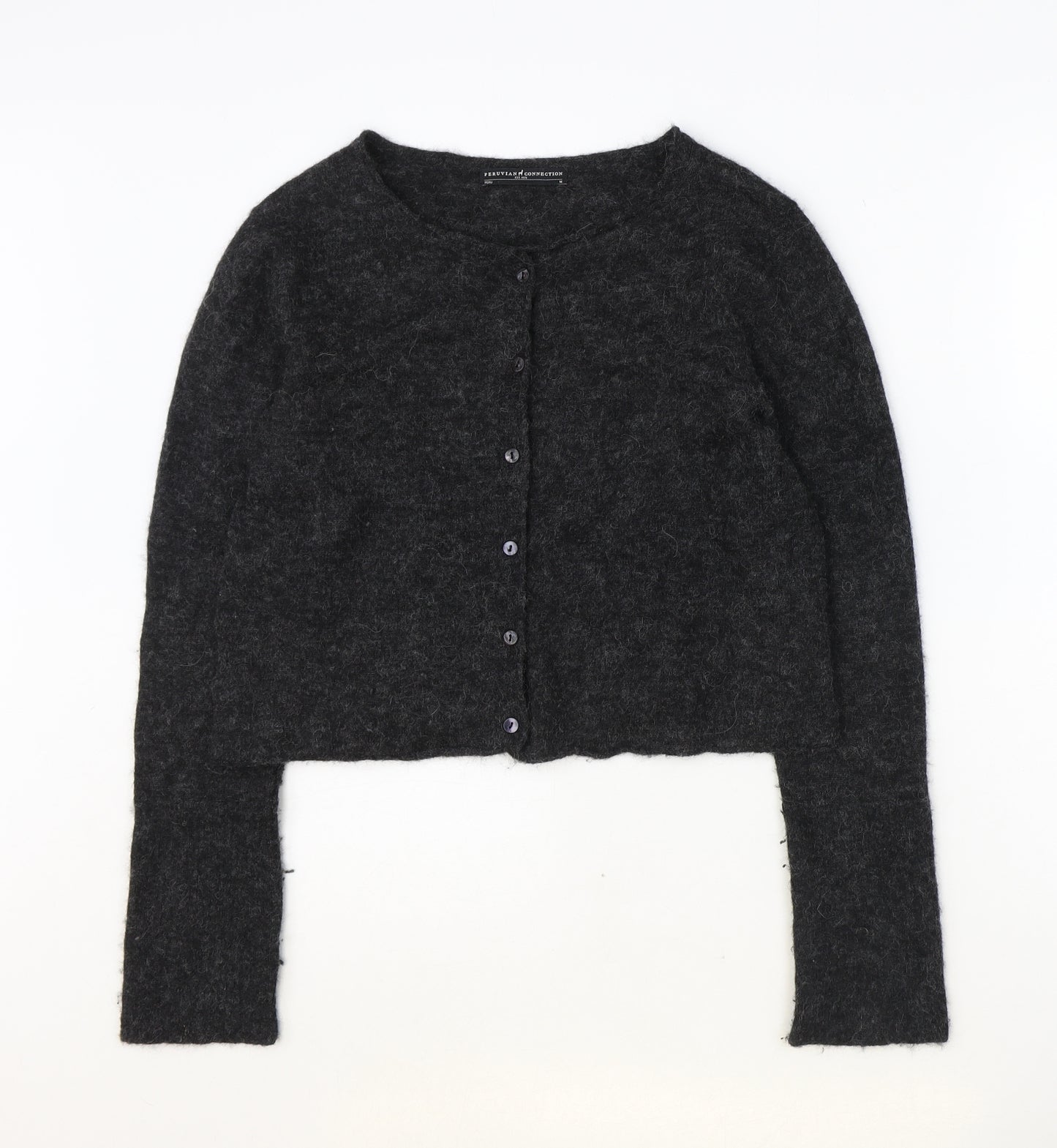 Peruvian Connection Womens Grey V-Neck Alpaca Cardigan Jumper Size M