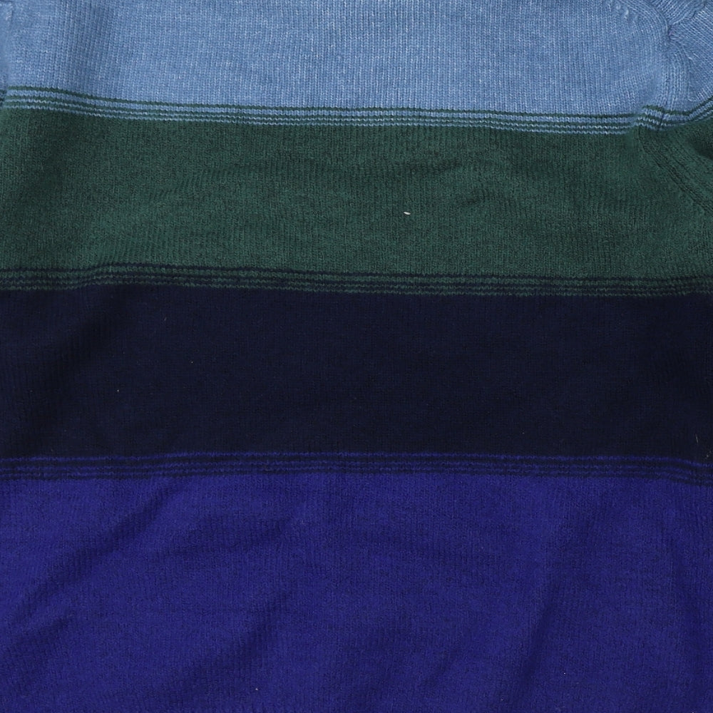 Marks and Spencer Mens Blue Round Neck Striped Wool Pullover Jumper Size XL Long Sleeve