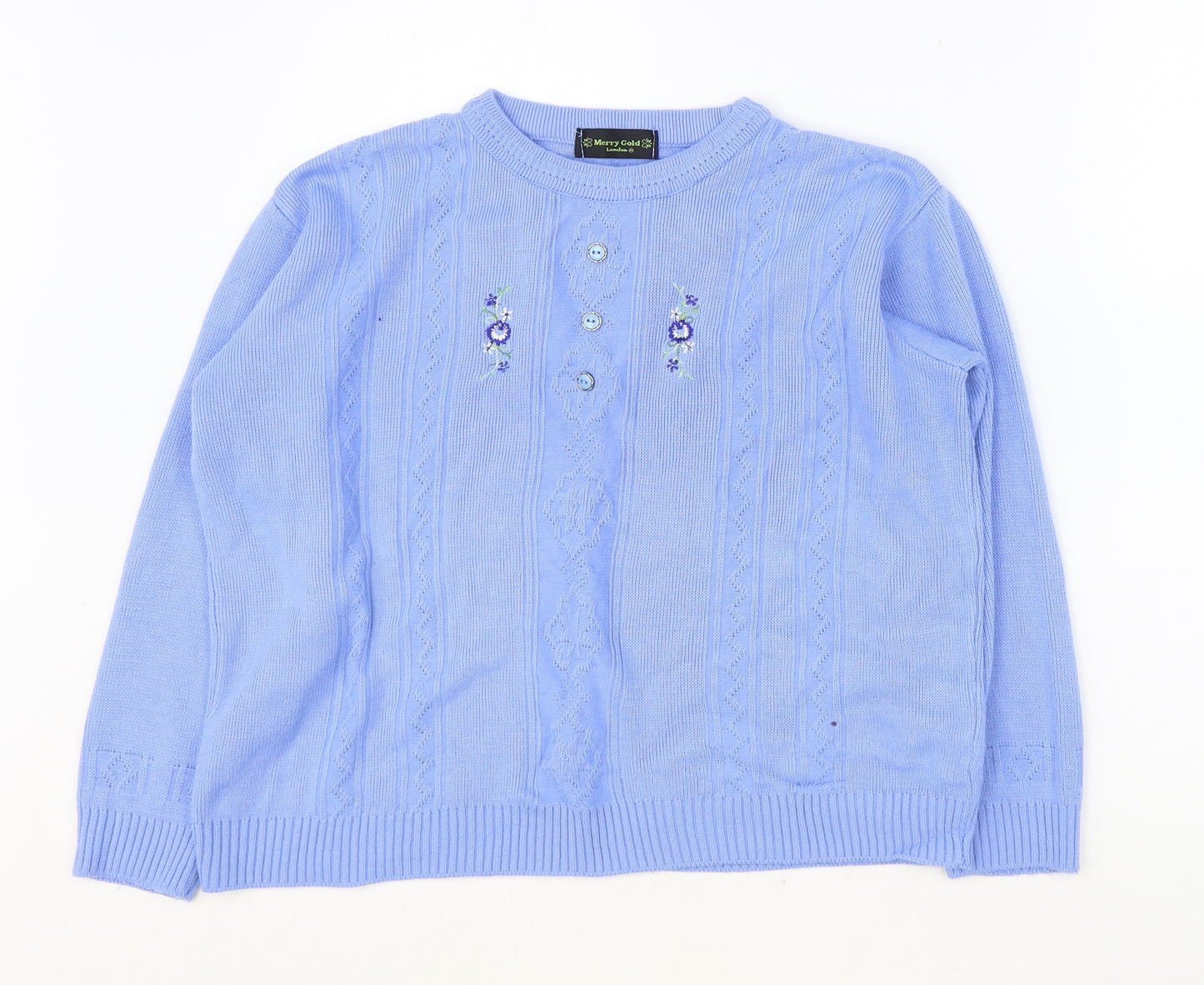 Merry Gold London Womens Blue Round Neck Polyester Pullover Jumper Size S