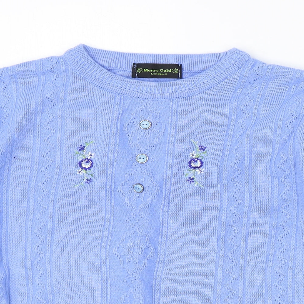 Merry Gold London Womens Blue Round Neck Polyester Pullover Jumper Size S