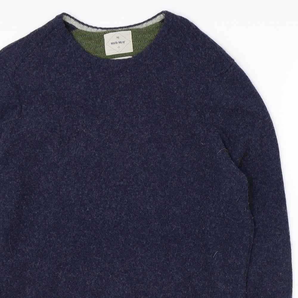 White Stuff Womens Blue Round Neck Wool Pullover Jumper Size L