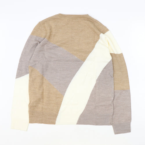 Marks and Spencer Womens Brown Round Neck Acrylic Pullover Jumper Size 12 - Colour Block