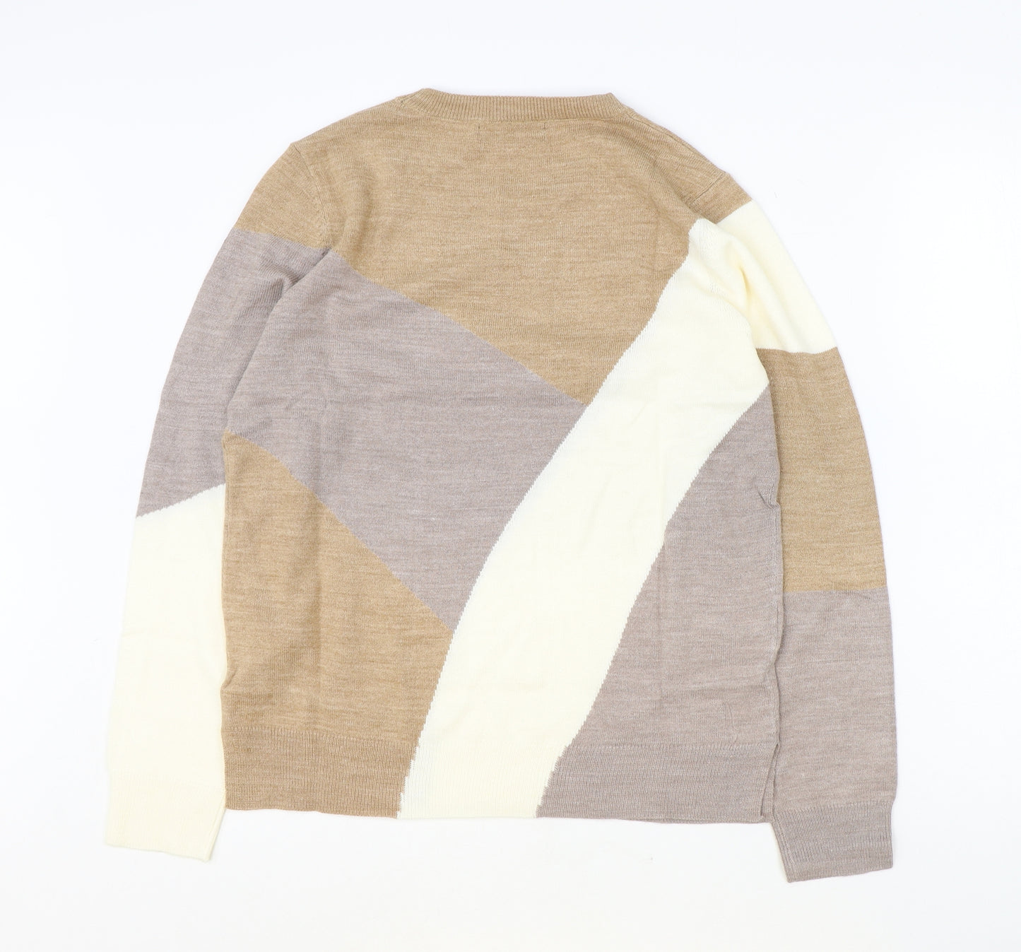 Marks and Spencer Womens Brown Round Neck Acrylic Pullover Jumper Size 12 - Colour Block