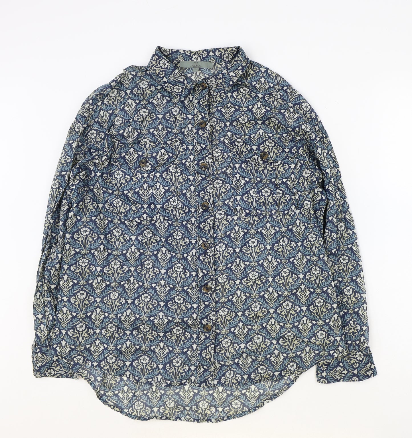 NEXT Womens Blue Geometric 100% Cotton Basic Button-Up Size 8 Collared