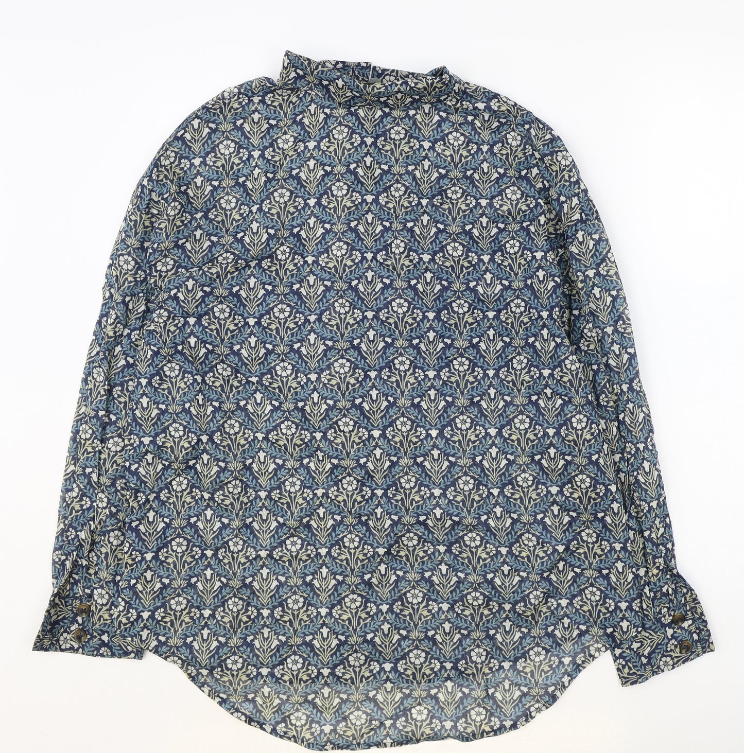 NEXT Womens Blue Geometric 100% Cotton Basic Button-Up Size 8 Collared