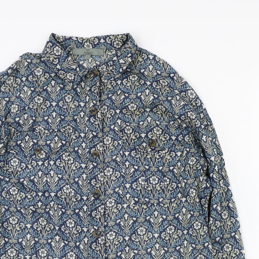 NEXT Womens Blue Geometric 100% Cotton Basic Button-Up Size 8 Collared