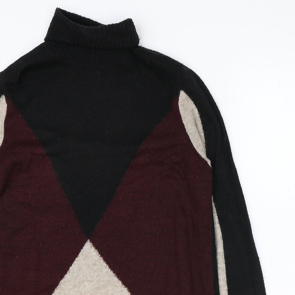 Wallis Womens Multicoloured Roll Neck Geometric Acrylic Pullover Jumper Size S - Colour Block
