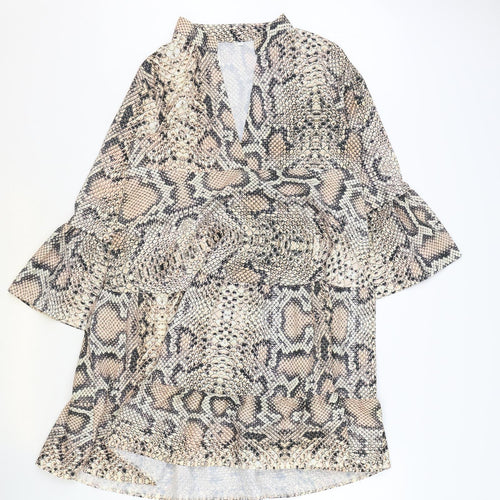Preworn Womens Brown Animal Print Polyester Trapeze & Swing Size S V-Neck Pullover - Snakeskin Pattern