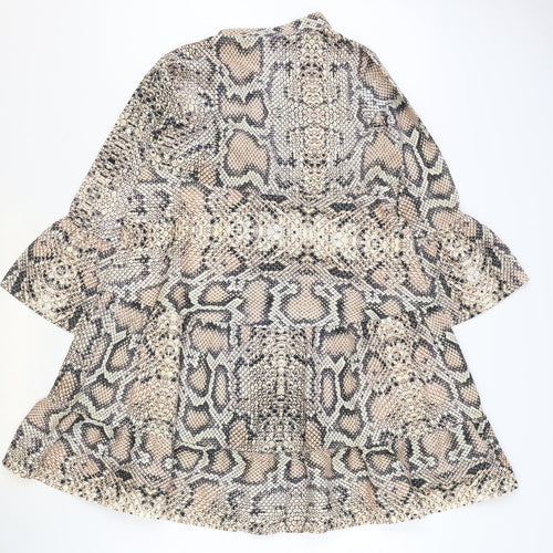 Preworn Womens Brown Animal Print Polyester Trapeze & Swing Size S V-Neck Pullover - Snakeskin Pattern