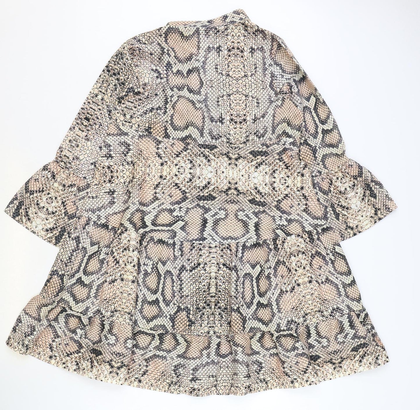Preworn Womens Brown Animal Print Polyester Trapeze & Swing Size S V-Neck Pullover - Snakeskin Pattern