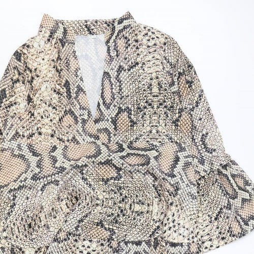 Preworn Womens Brown Animal Print Polyester Trapeze & Swing Size S V-Neck Pullover - Snakeskin Pattern