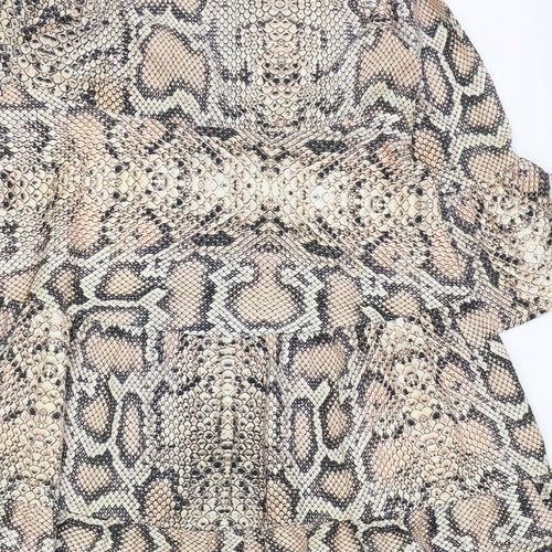 Preworn Womens Brown Animal Print Polyester Trapeze & Swing Size S V-Neck Pullover - Snakeskin Pattern