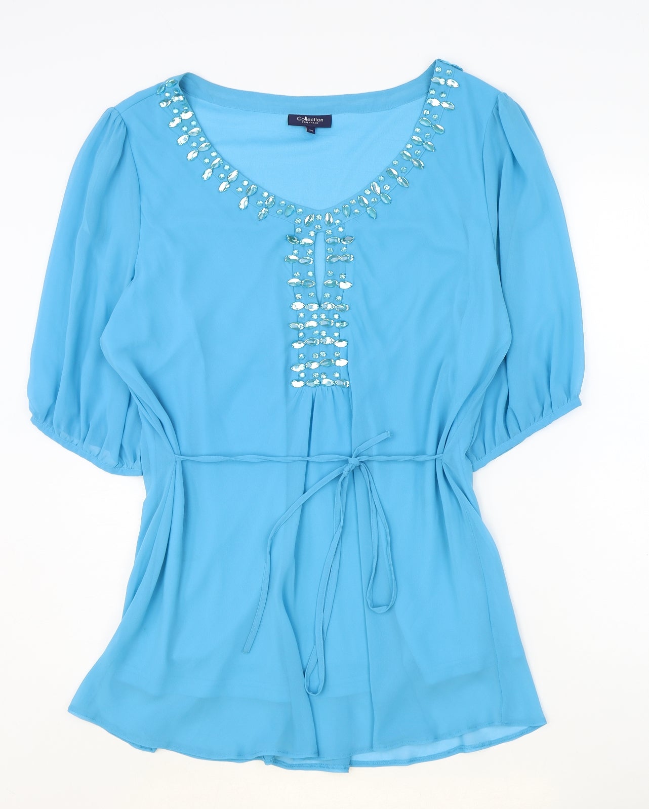 Debenhams Womens Blue Polyester Tunic Blouse Size 20 Scoop Neck