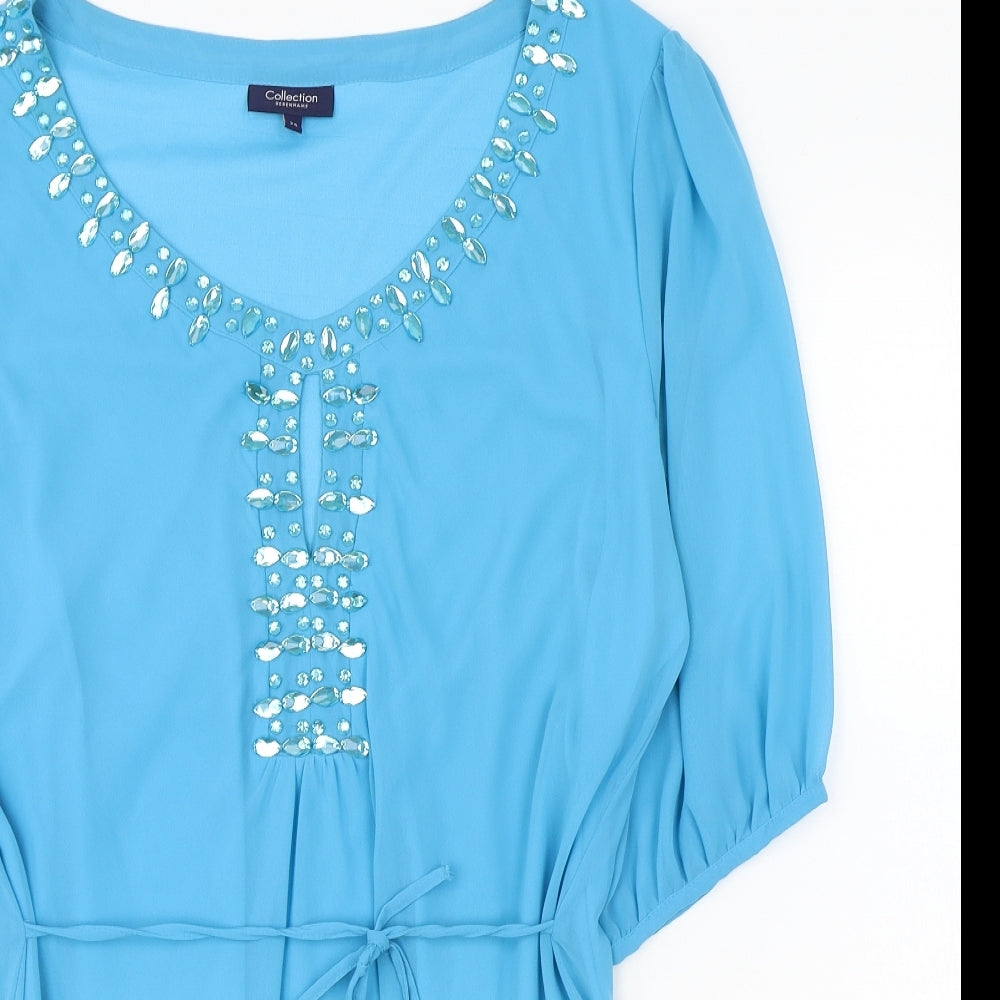 Debenhams Womens Blue Polyester Tunic Blouse Size 20 Scoop Neck