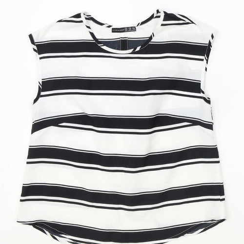 Atmosphere Womens Black Striped Polyester Basic Blouse Size 10 Scoop Neck