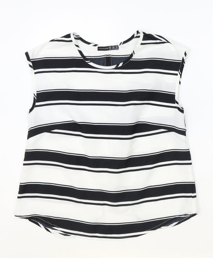 Atmosphere Womens Black Striped Polyester Basic Blouse Size 10 Scoop Neck