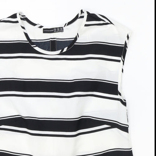 Atmosphere Womens Black Striped Polyester Basic Blouse Size 10 Scoop Neck