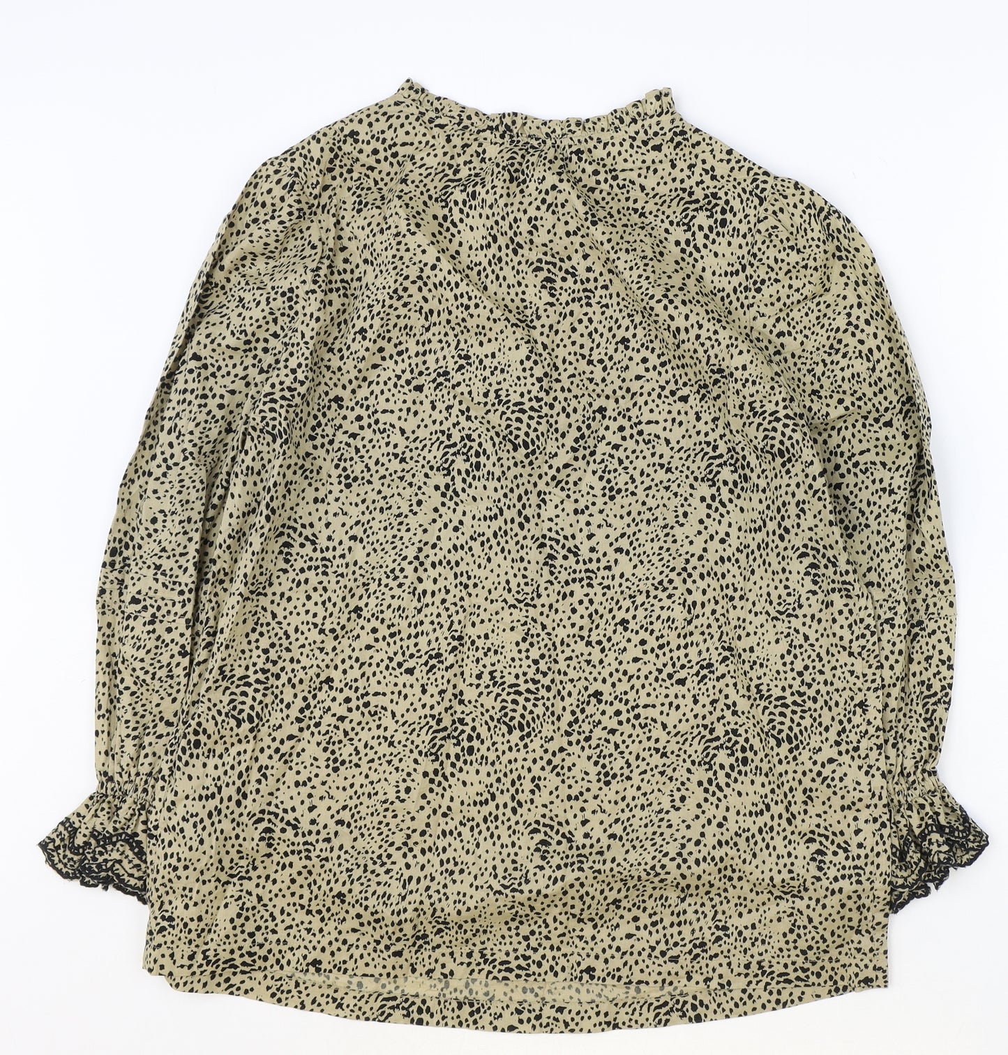 Marks and Spencer Womens Brown Geometric Cotton Basic Blouse Size 12 Scoop Neck - Tie Neck Detail