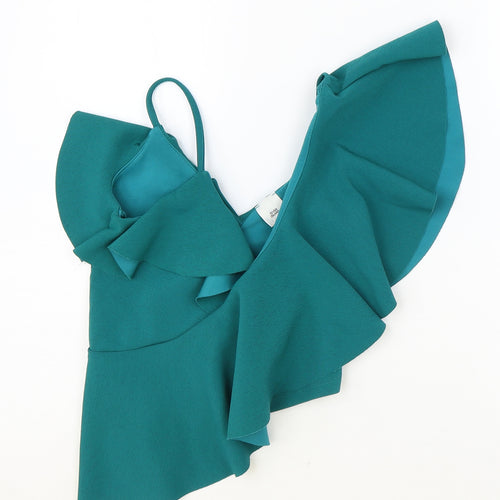 River Island Womens Green Polyester Cropped Blouse Size 6 One Shoulder