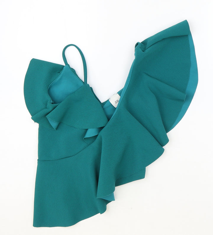 River Island Womens Green Polyester Cropped Blouse Size 6 One Shoulder