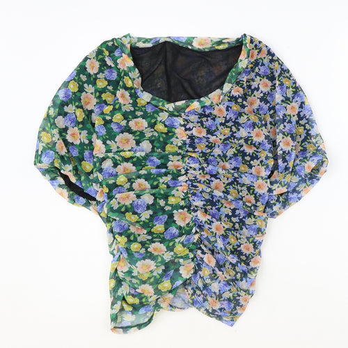 Boohoo Womens Multicoloured Floral Polyester Basic Blouse Size M Scoop Neck - Ruched