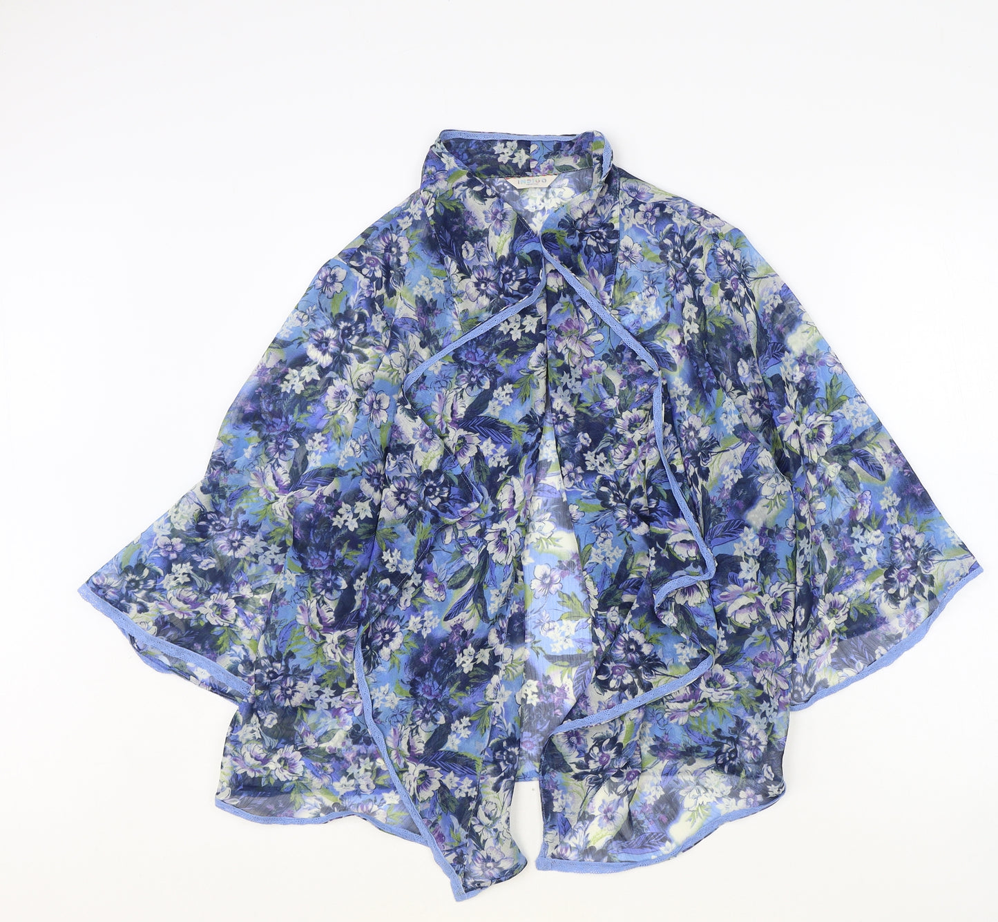 Marks and Spencer Womens Blue Floral Polyester Kimono Blouse Size 18 V-Neck - Waterfall Design