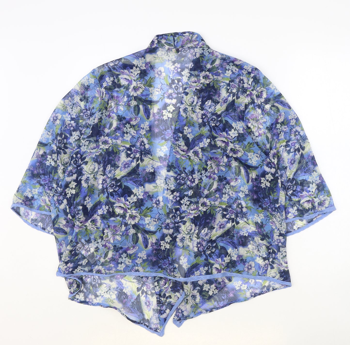 Marks and Spencer Womens Blue Floral Polyester Kimono Blouse Size 18 V-Neck - Waterfall Design