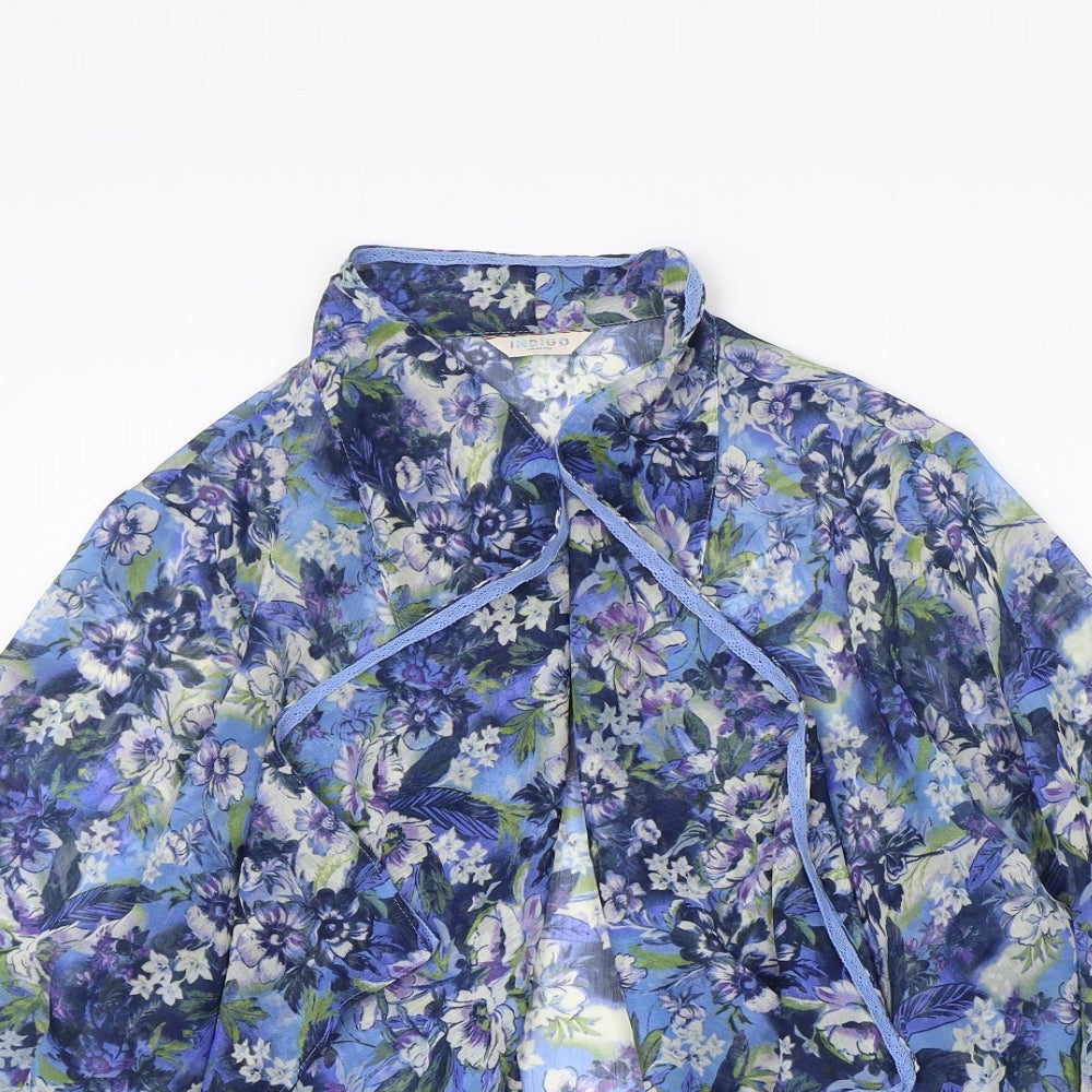 Marks and Spencer Womens Blue Floral Polyester Kimono Blouse Size 18 V-Neck - Waterfall Design