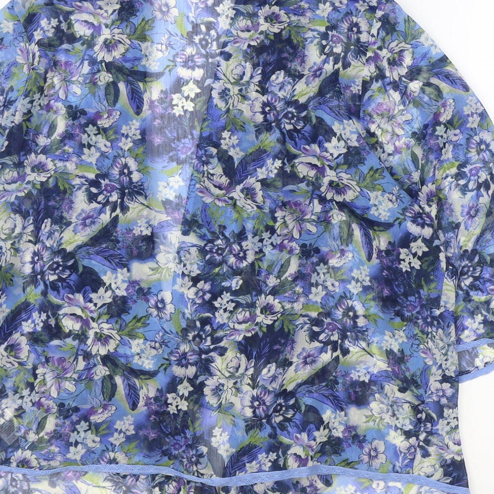 Marks and Spencer Womens Blue Floral Polyester Kimono Blouse Size 18 V-Neck - Waterfall Design