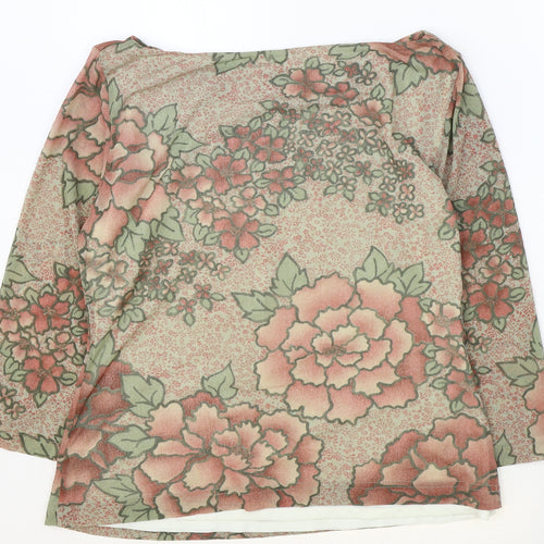 Kaliko Womens Brown Floral Polyester Basic Blouse Size 14 Boat Neck