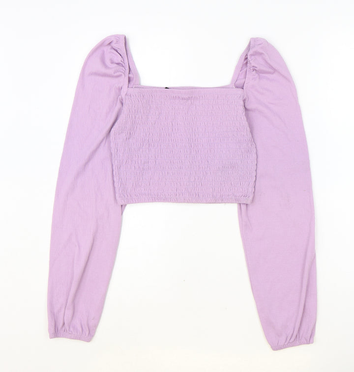 Divided Womens Purple Polyester Cropped Blouse Size XS Square Neck