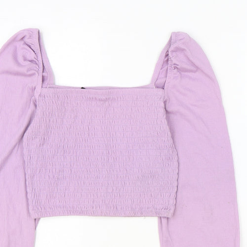 Divided Womens Purple Polyester Cropped Blouse Size XS Square Neck