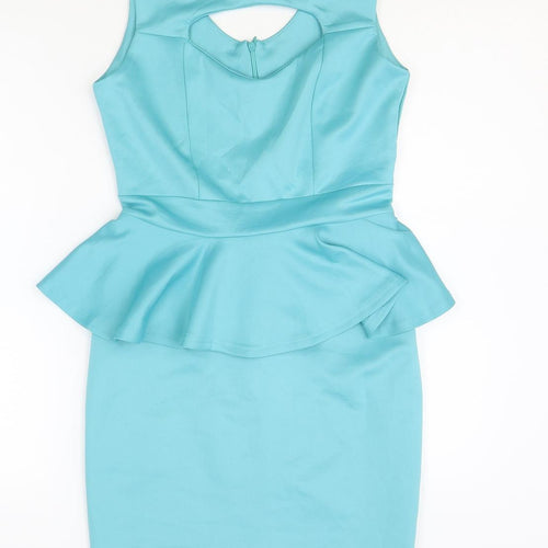 Preworn Womens Blue Polyester Pencil Dress Size M Roll Neck Zip - Peplum