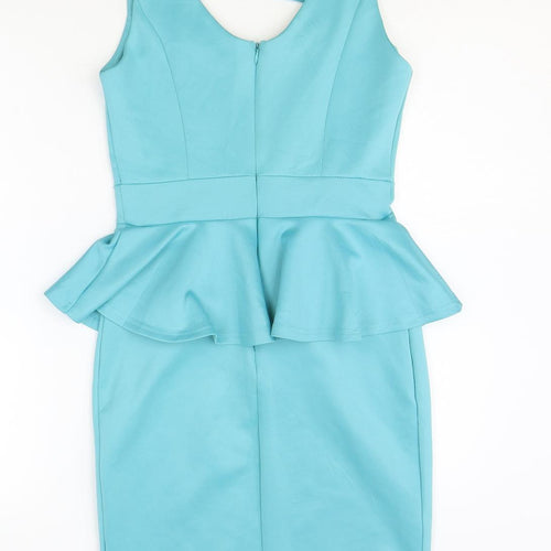 Preworn Womens Blue Polyester Pencil Dress Size M Roll Neck Zip - Peplum