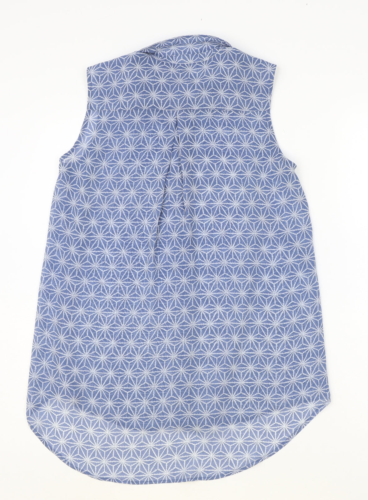H&M Womens Blue Geometric Polyester Basic Button-Up Size 6 Collared