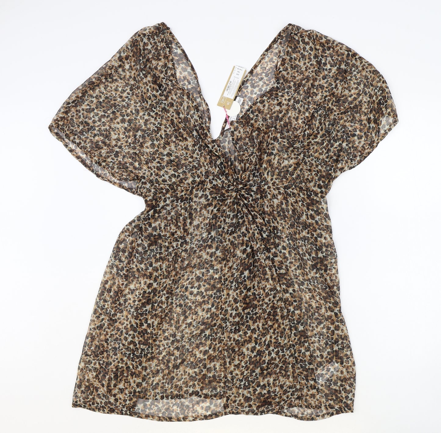 Accessorize Womens Brown Animal Print Polyester A-Line Size M V-Neck Pullover